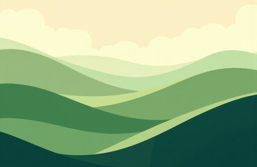 Obraz premium Gentle rolling hills with layered green tones and soft sky background creating a peaceful landscape scene