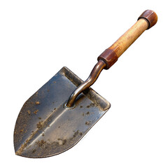 Worn hand trowel reflects years of faithful gardening ready for spring on transparent background