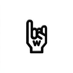 Obraz premium Black silhouette of a hand, stylized as a rock-and-roll gesture, with the letter 'W' between the index and middle fingers