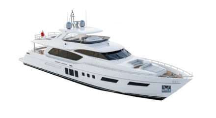 Luxurious white superyacht sails gracefully through calm waters on a sunny day transparent background
