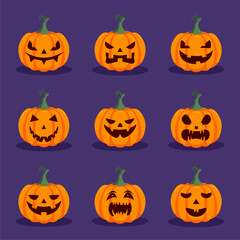 carved pumpkin jack o lanterns faces vector collection