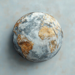 Fototapeta premium Textured globe with artistic, weathered appearance showcases continents in earthy tones against muted background, evoking sense of timelessness and global unity