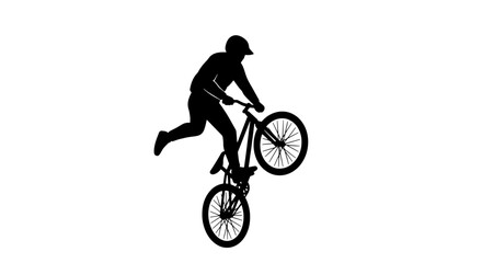 Young Boy bicycle stunt one wheeling in air vector illustration
