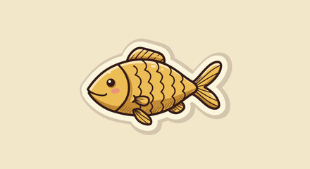 Obraz premium A Whimsical Illustration of a Charming Golden Fish with Detailed Scales and a Friendly Expression on a Subtle Beige Background