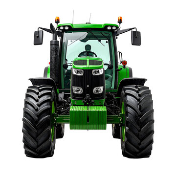 Powerful green tractor front view isolated on transparent background