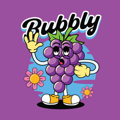 Funny grape Fruit retro character illustration
