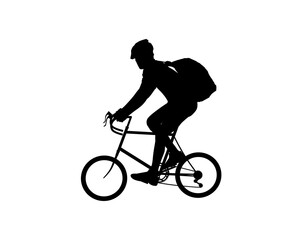 Fototapeta premium Silhouette of Man cycling a bicycle, Traveling in the city by a bicycle theme