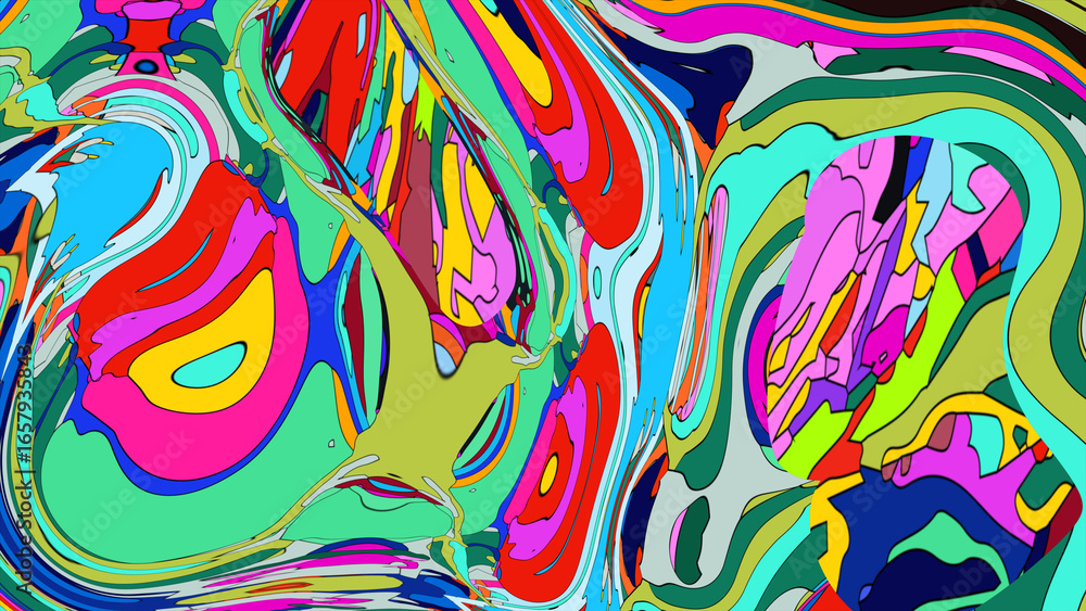 Poster abstract psychedelic brutalism wave blob striped motion curves composition morphing amoeba white neo