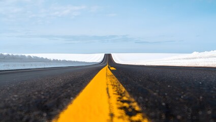Fototapeta premium Asphalt road trip journey travel adventure landscape highway perspective horizon yellow line sky