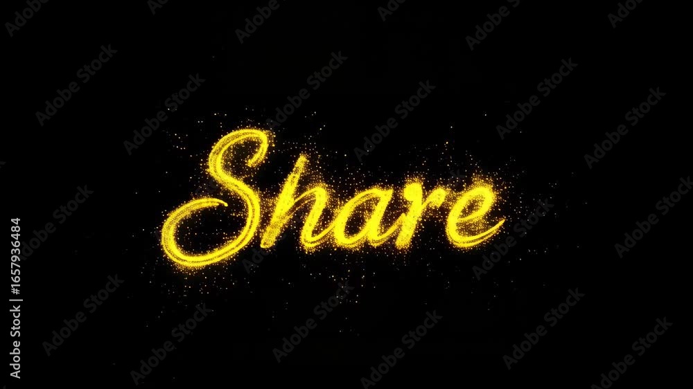 Poster glittering text forming the word share with a black background, creating a sparkly and dynamic effec