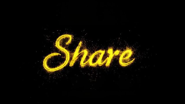 Glittering text forming the word Share with a black background, creating a sparkly and dynamic effect