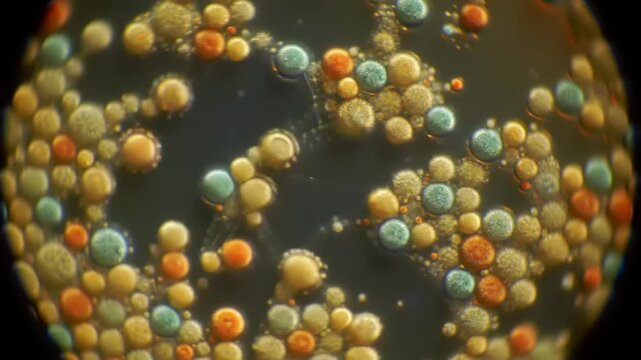 Microscopic Colorful Spheres in Fluid.