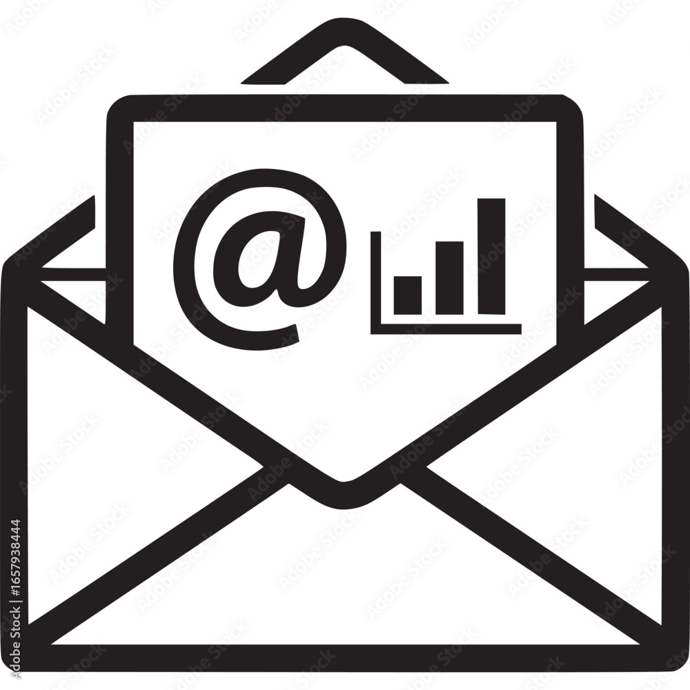 Poster email marketing newsletter with business chart isolated on white background, a digital communication