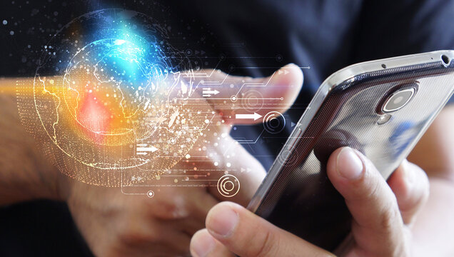 Businessman login with fingerprint scanning technology. fingerprint to identify personal, security system concept