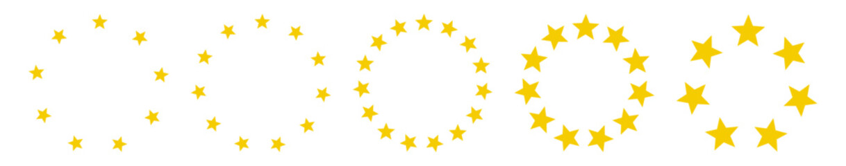 Star Circle Frame, Round Emblem with Stardust Sparkle, Galaxy Twinkle Abstract Starburst, Europe Schengen Eurozone Icon on Transparent Background