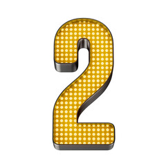 Número dois com LEDs dourados, letreiro metálico 3D, fundo transparente. Especial Ofertas de Black Friday.