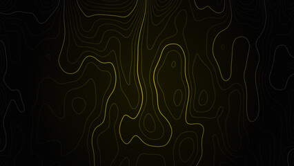 Yellow Topographic Contour Lines on Dark Background