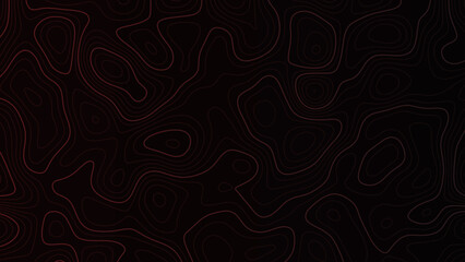Dark Red Topographic Contour Lines on Black Background