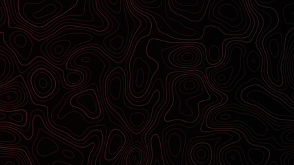 Red topographic lines on black background topographic map