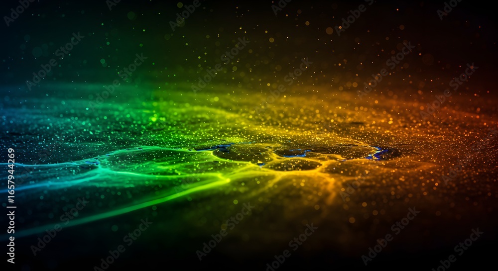 Poster flowing vibrant colors over a dark surface. smooth flowing waves of vibrant neon pink and blue light