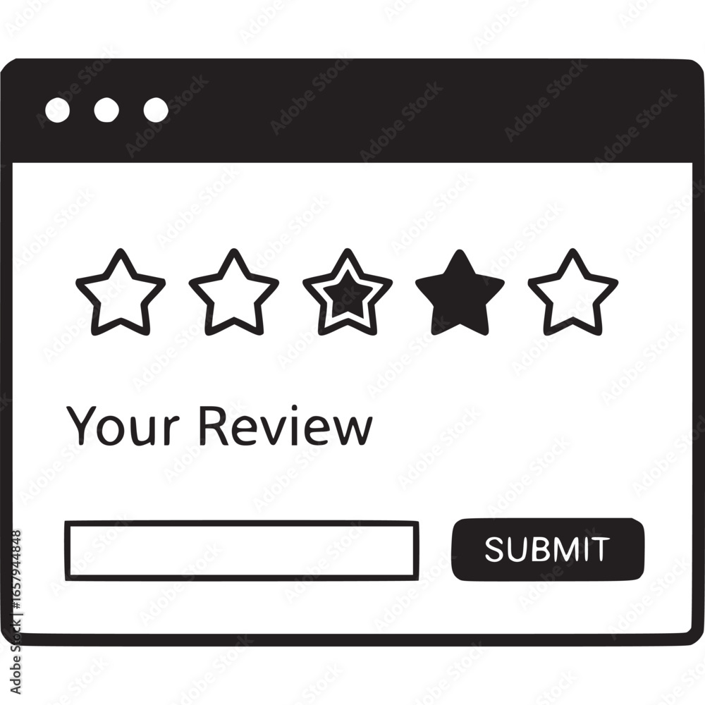 Poster online review form with star rating, isolated on white background customer feedback and user experie