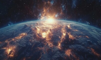 Space exploration concept, with an astronaut in a spacesuit against the vast expanse of space, highlighting the human pursuit of knowledge and discovery beyond our planet, with Earth, Generative AI