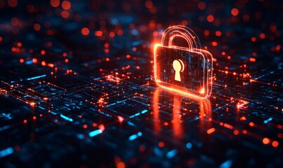 Abstract tech background depicting a data breach or unauthorized access to sensitive information, symbolizing cybersecurity threats and the complexities of safeguarding digital assets, Generative AI