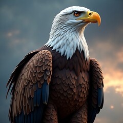 Obraz premium Noble bald eagle, digital art, stormy sky, patriotism concept
