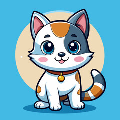 Obraz premium Adorable Cartoon Cat with Big Blue Eyes, Wearing a Collar and Smiling
