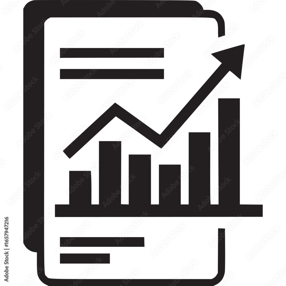 Poster business report with chart showing growth isolated on white background financial document with data 