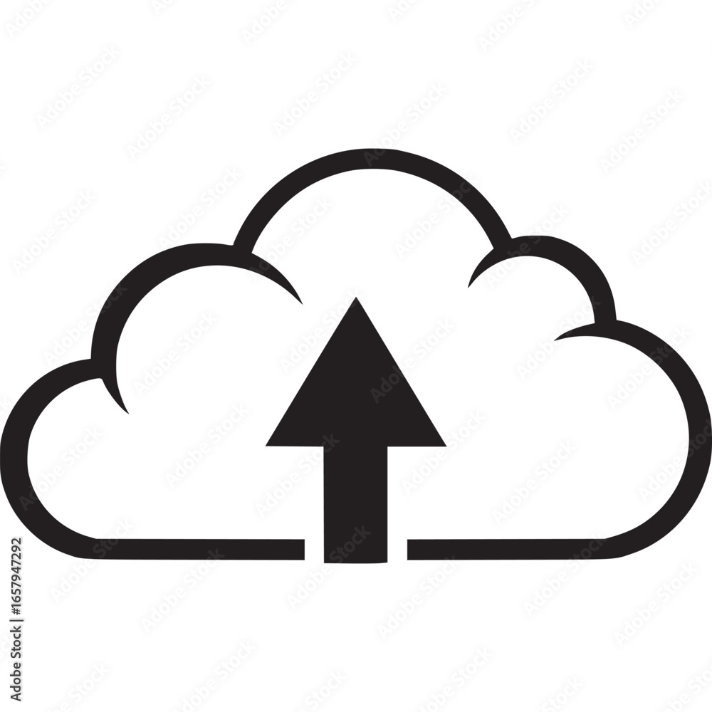 Poster cloud upload icon with arrow pointing up isolated on white background data storage and internet conn