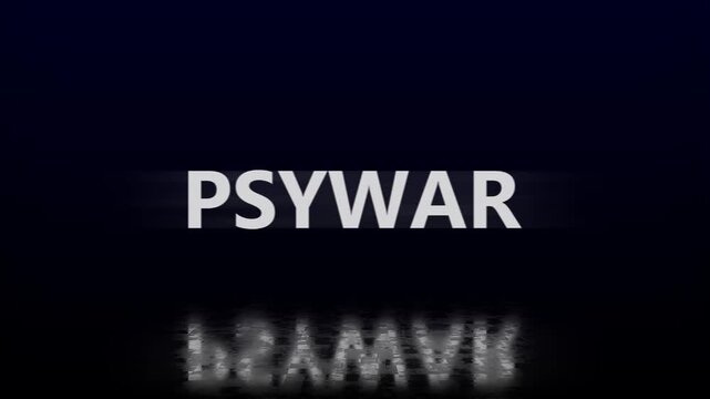 Glitch Text Animation Psywar &ndash; Distorted digital text effect with the word Psywar, symbolizing psychological warfare concept.