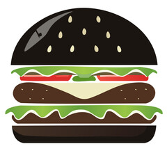 Black Burger: Gourmet Food Icon, Restaurant Menu Graphic