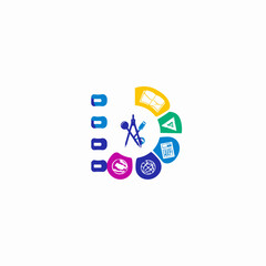 Colorful Educational Icon Set Featuring Compass, Calculator, and Globe Symbols