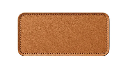 Close-up of stitched light brown leather patch showing detailed texture and craftsmanship in design.