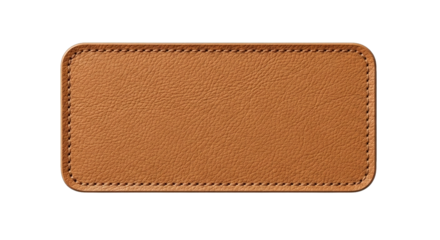 Close-up of stitched light brown leather patch showing detailed texture and craftsmanship in design.