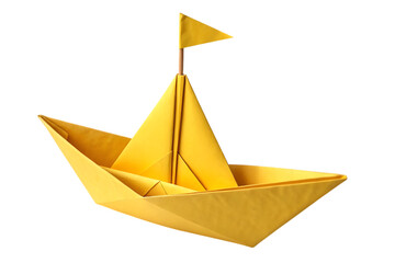 Yellow paper boat origami isolated on transparent background