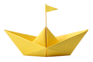 Yellow paper boat origami isolated on transparent background
