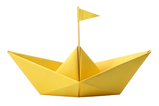 Yellow paper boat origami isolated on transparent background - Powered by Adobe