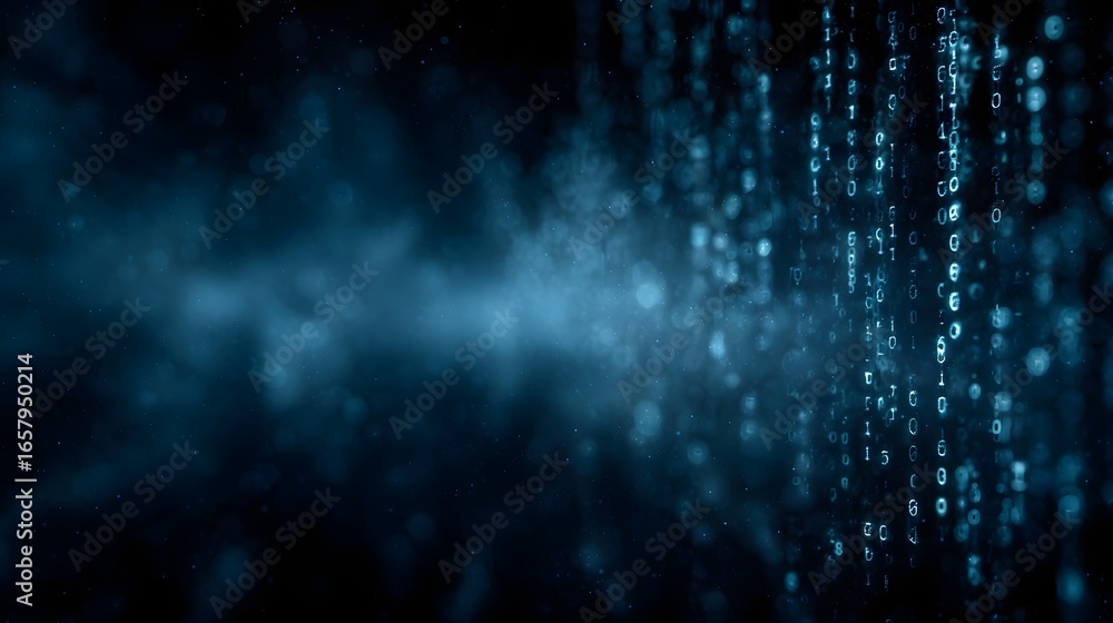 Poster floating digital code in a cyberspace backdrop