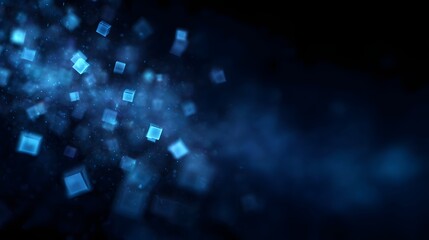 Glowing blue tech background with floating geometric shapes