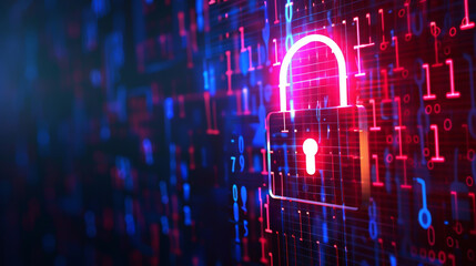 Padlock with binary code background, vector minimal digital security icon, isolated on white background for Data Privacy Day