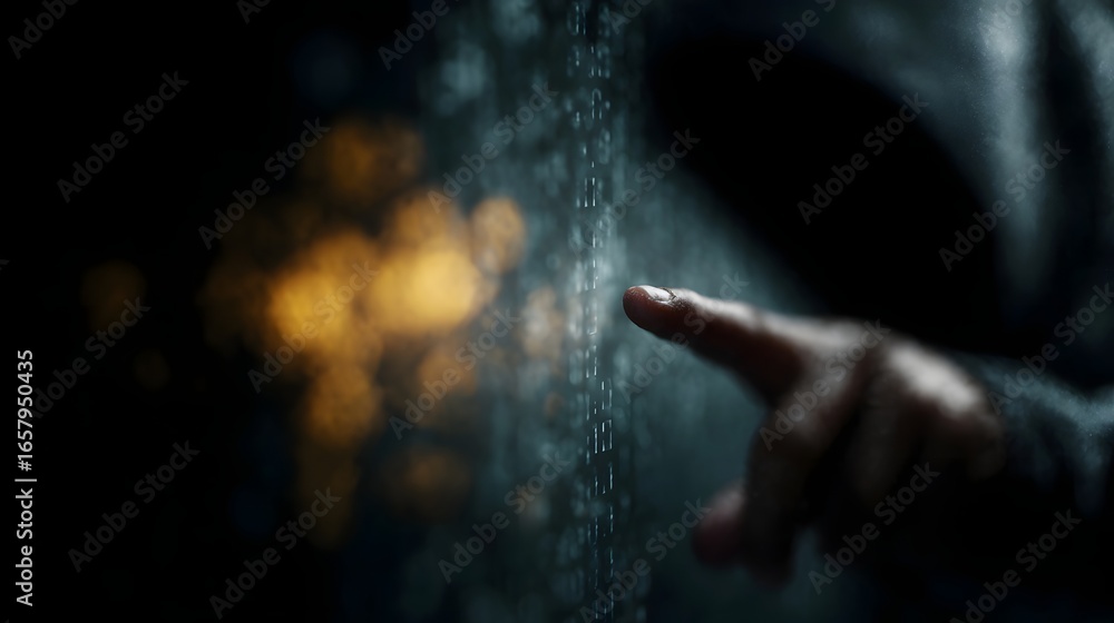 Poster hacker interface on abstract tech wall with digital lighting and sharp focus