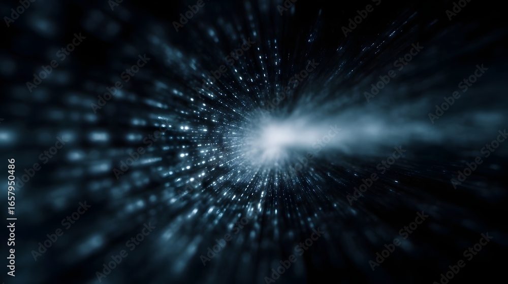 Poster glowing binary code tunnel in futuristic motion