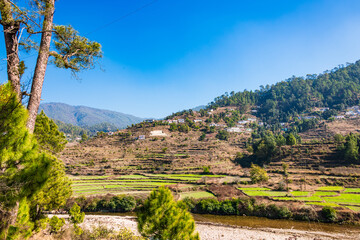Panoramic views of Someshwar valley in Kumaon region of Uttarakhand and the beautiful terrace farms...