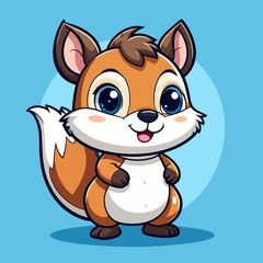 Fototapeta premium Adorable Cartoon Squirrel with Big Blue Eyes and Fluffy Tail