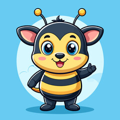 Fototapeta premium Adorable Cartoon Bee-Themed Animal Character with Big Eyes, Smiling, and Waving