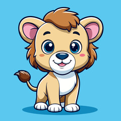 Fototapeta premium Cute Cartoon Lion Cub with Big Eyes and Smile