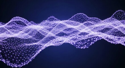 A glowing purple network of interconnected dots forms a wavy abstract digital landscape