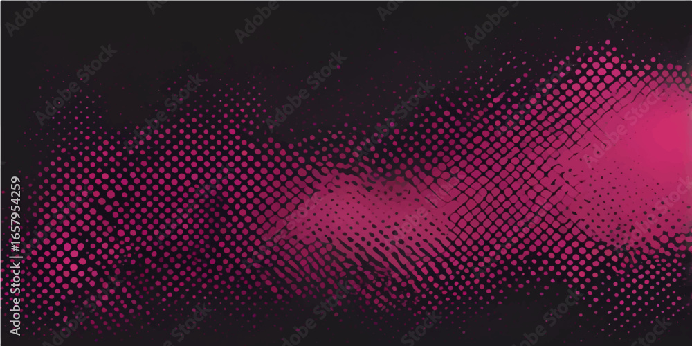 Poster abstract pink and black halftone dots pattern with a retro disco light backdrop
